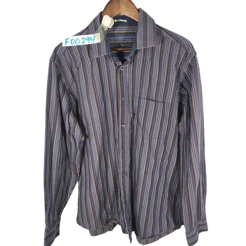 TailorByrd Men's Blue Striped Classic Fit Button Up Dress Shirt Size‎ Large